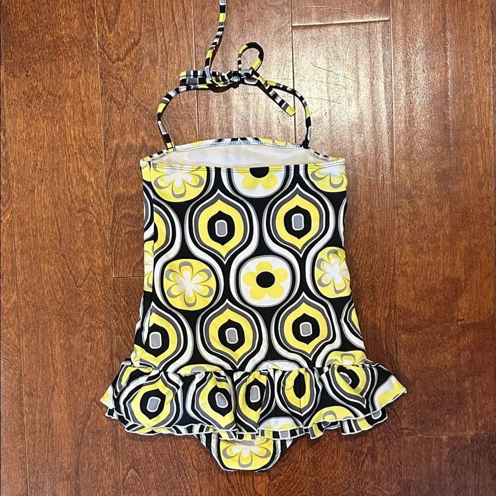 Flowers by Zoe Girl’s Retro Yellow and Black One Piece Bathing Suit, Size 5